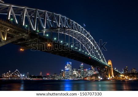 Sydney Harbour Bridge and the Opera House at night