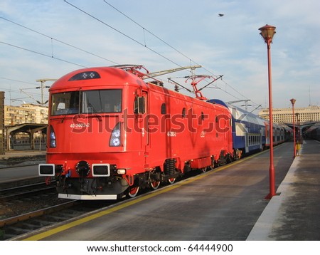 The newest electric Romanian locomotive, presented at the Rail Way Exposition 2009, in Bucharest North Rail Station. The locomotives reaches 200 km/h and it has a power of 6600 kW.