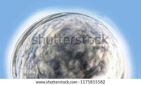 a Planet under the Cover of Clouds Little Planet Panoramic format View from Above. Aerial Landscape from the Drone