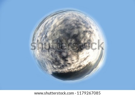 a Planet under the Cover of Clouds. Little Planet Panoramic format View from Above. Aerial Landscape from the Drone