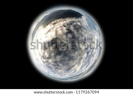 a Planet under the Cover of Clouds. Little Planet Panoramic format View from Above. Aerial Landscape from the Drone