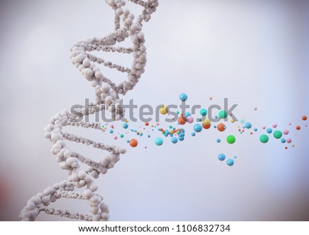 DNA helix break, molecule or atom, Abstract structure for Science or medical background, 3d illustration.