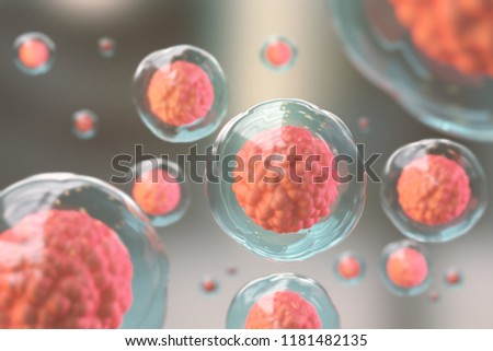 microscope of cell, Embryonic stem cells, Cellular Therapy and Regeneration 3d illustration