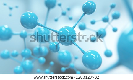 Blue molecule or atom, Abstract Clean structure for Science or medical background, 3d illustration.