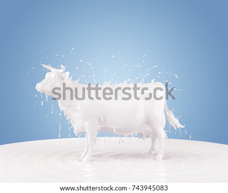 Splash of milk in form of Cow Shape, fresh milk, concept of milk with clipping path. 3D illustration.