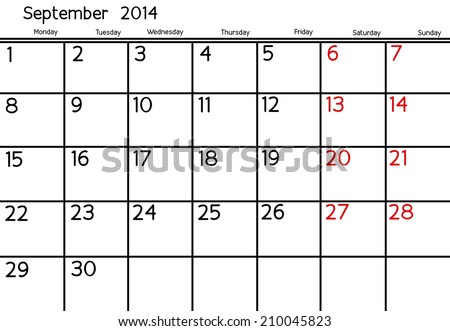 Blank Calendar of September, 2014