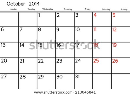 Blank Calendar of October, 2014