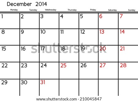 Blank Calendar of December, 2014