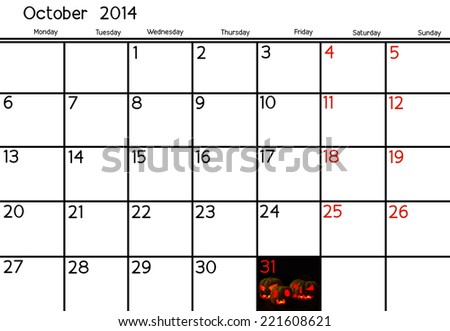 Blank Calendar of October, 2014