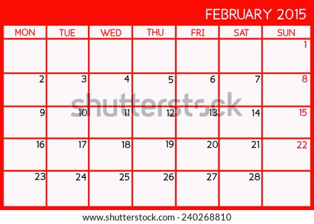 Blank Calendar of February, 2015
