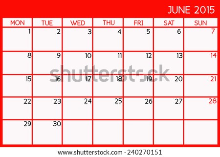 Blank Calendar of June, 2015