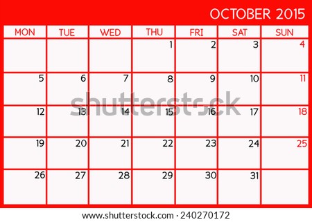 Blank Calendar of October, 2015