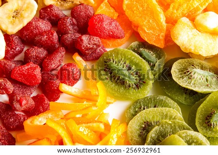Selection of colorful dried fruits background