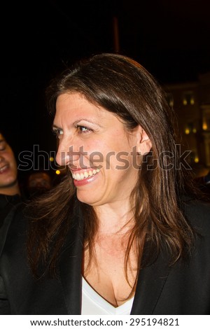 ATHENS, GREECE - JULY 5TH, 2015: Zoe Konstantopoulou, President of the Hellenic Parliament, greeting during the celebrations after referendum at Syntagma Square on July 5th, 2015, in Athens, Greece.