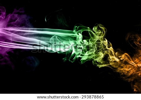 Abstract colorful smoke on black background, smoke background,colorful ink background,Violet, Green, Orange