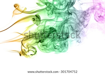 Abstract colorful smoke on white background, smoke background,colorful ink background,Violet, Green, Orange