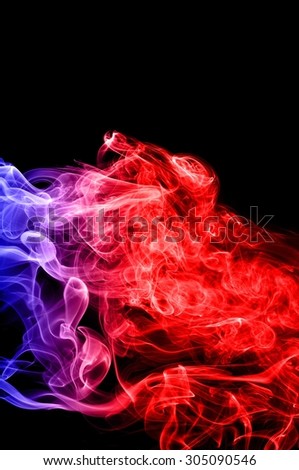 Abstract red and blue smoke on black background, smoke background,colorful ink background,red and Blue fire,beautiful color smoke