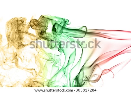 Abstract color smoke on white background, smoke background,red and green and brown ink background, red ,green, brown