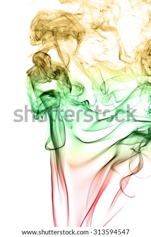 Movement of smoke,Abstract red and green and brown smoke on white background, smoke background,red and green and brown ink background, red ,green, brown