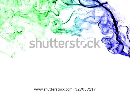 movement of smoke, Abstract  blue and green smoke on white background, blue andgreen smoke background, blue and green ink background