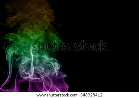 Abstract colorful smoke on black background, smoke background,colorful ink background,Violet, Green, Orange,movement of smoke