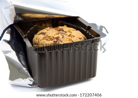 open package of chocolate cookies isolated