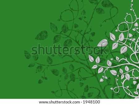 Green grunge floral background with sliver floral elements