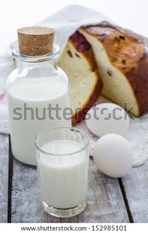 fresh milk, eggs and buns for breakfast