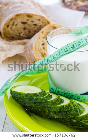cucumbers, yogert, whole wheat bread and centimeter for dieting
