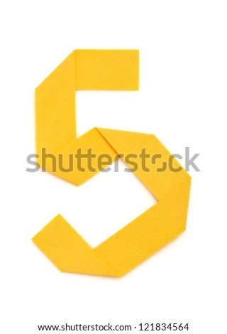 Origami alphabet letters number five in orange color