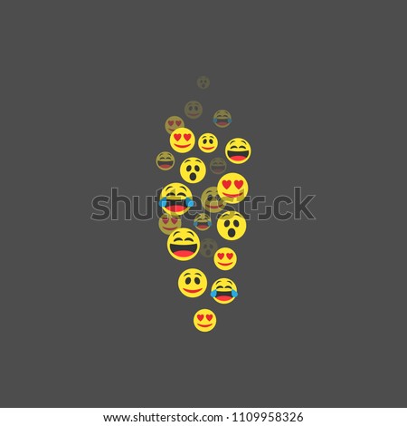 Flying Emoji. Various emoji in move. Expression of audience emotions. Vector illustration.
