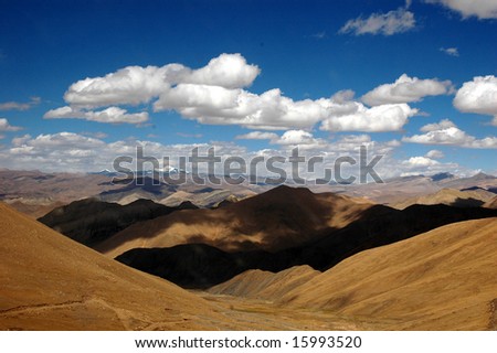 The aerial view of the mountainous region of the Himalayas in the Tibet Plateau.