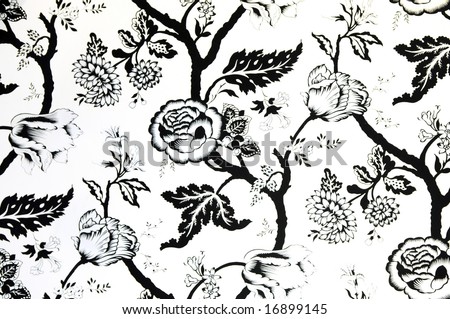 white and black wallpaper. stock photo : The white and black wallpaper with peony painting pattern.