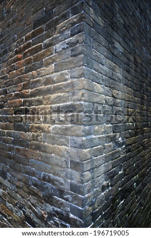Old brick wall corner background.