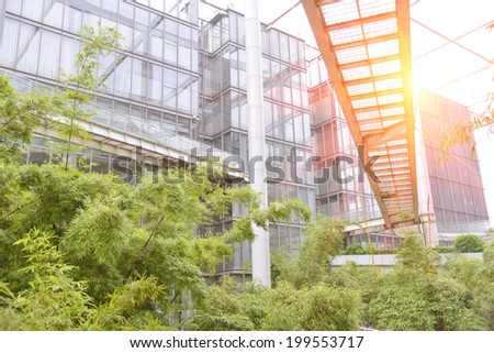 Energy saving office building with green garden.