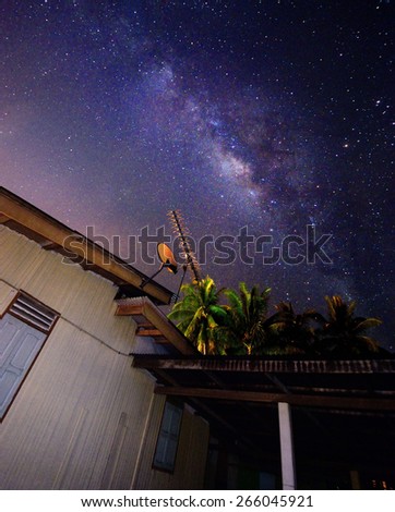 Scenery of milkyway at the middle of the night. ( Visible noise due to high ISO, soft focus, shallow DOF, slight motion blur)