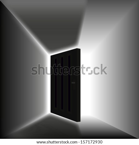 Door opened into the void on black background