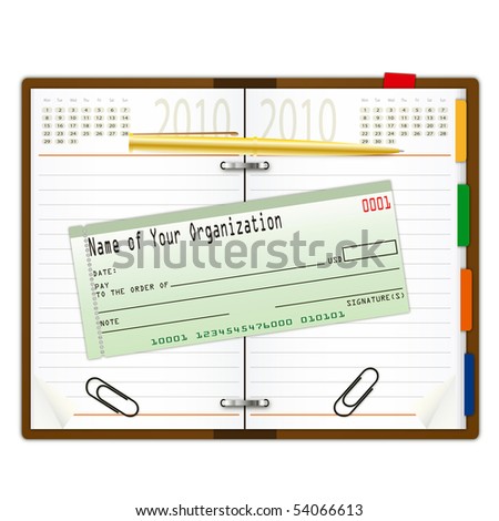 Organizer with pen and cheque book - an illustration for your design project.