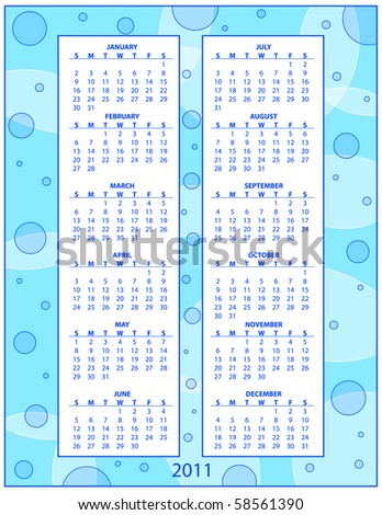 stock photo : Beautiful blue 2011 calendar with circles