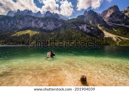 Scuba diving in high mountains lake Austria