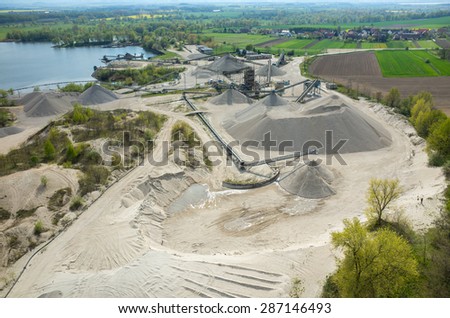 Aerial view on the big sand mine