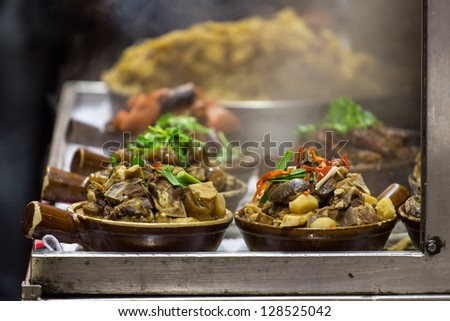 Hong Kong Street Food - Steamed Meat and Vegetables in Ceramic Pot