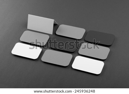 identity design, corporate templates, company style, blank business cards with rounded corners on a gray background