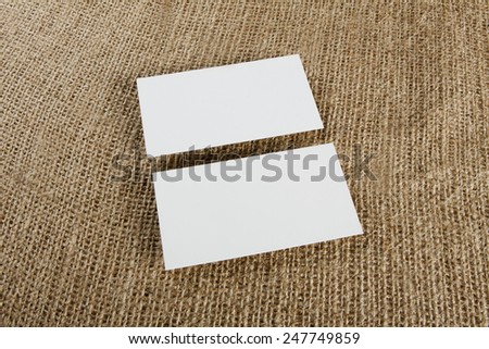 identity design, corporate templates, company style, blank business cards on burlap