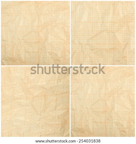 Old vintage discolored dirty graph paper. Blank millimeter grid yellow paper sheet background or textured