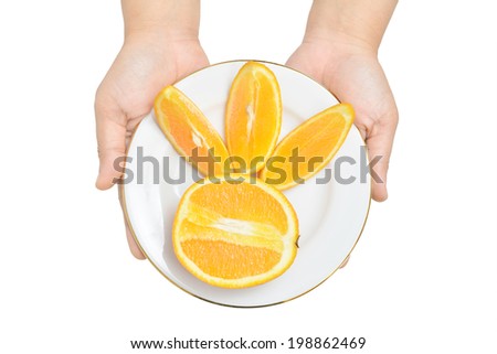 Offering slices of oranges on the white plate