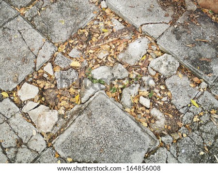 Surface of a broken cement brick pavement for textural background