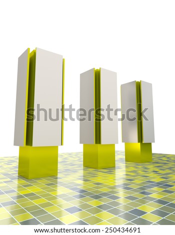 three advertising pillars or poles