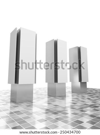 three advertising pillars or poles