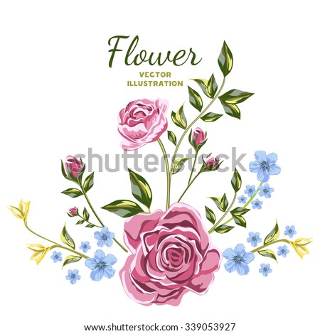 Vector of Flower Bouquets. Blue and yellow wildflowers and pink roses flowers set. Individual objects Flowers for your design wedding invitations, save the date cards, fabric, wallpaper, scrapbook